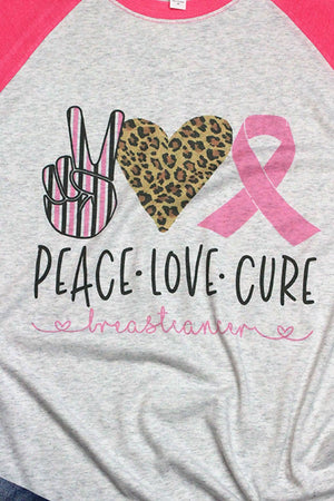 Peace Love Pink Ribbon Tri-Blend Unisex 3/4 Raglan - Wholesale Accessory Market