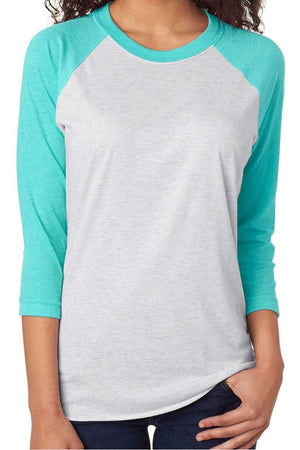 Tri-Blend Unisex 3/4 Raglan, Tahiti/Heather White *Personalize It! - Wholesale Accessory Market