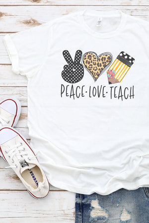 Doodle Peace Love Teach Leopard Poly/Cotton Tee - Wholesale Accessory Market