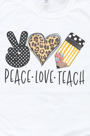 Doodle Peace Love Teach Leopard Poly/Cotton Tee - Wholesale Accessory Market