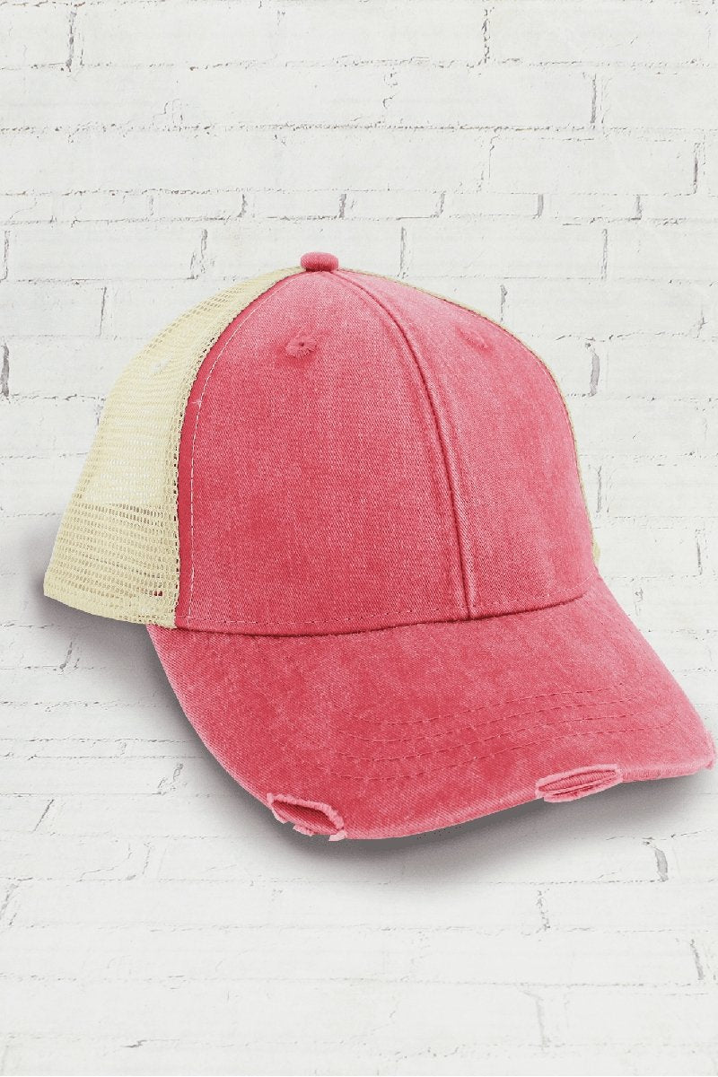 Distressed Ollie Trucker Cap, Nautical Red and Tan - Wholesale Accessory Market