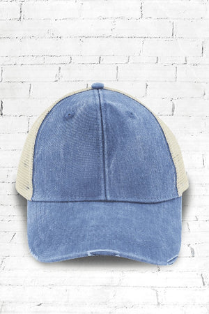 Distressed Ollie Trucker Cap, Royal and Tan - Wholesale Accessory Market