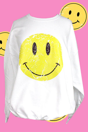 Distressed Happy Face Ecosmart Crewneck Sweatshirt - Wholesale Accessory Market