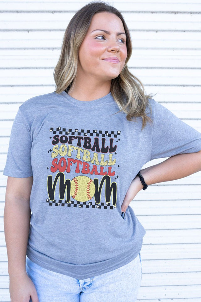 Groovy Stacked Softball Mom Adult Soft-Tek Blend T-Shirt - Wholesale Accessory Market