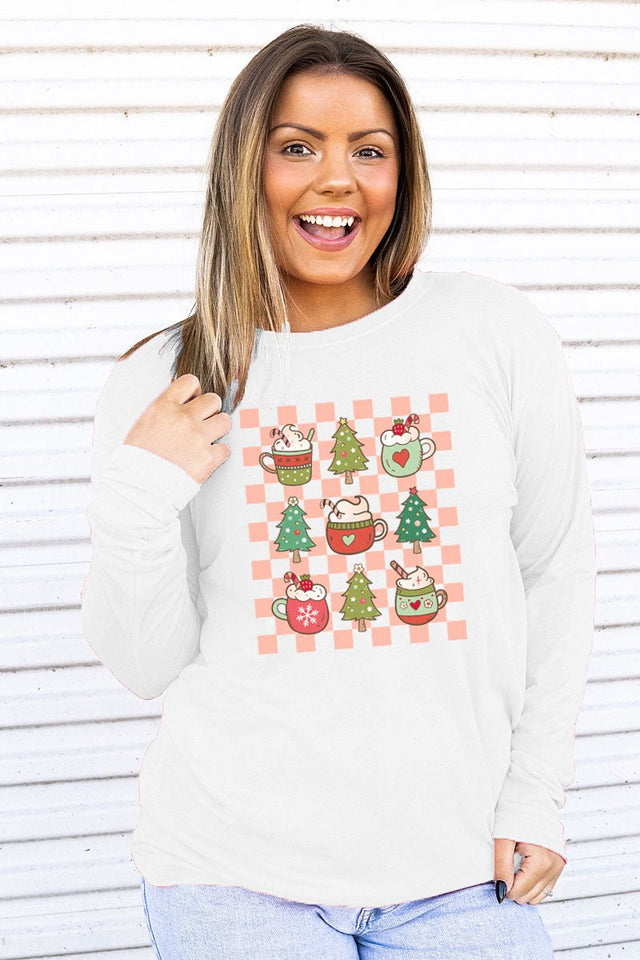 Checkered Christmas Coffee Adult Soft-Tek Blend Long Sleeve Tee - Wholesale Accessory Market