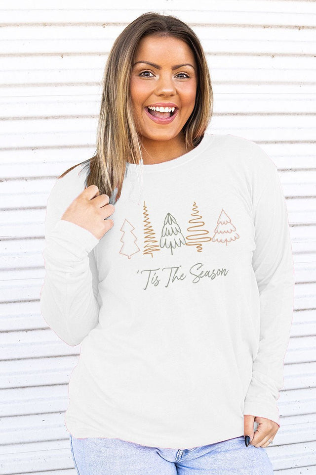 Tis The Season Christmas Trees Adult Soft-Tek Blend Long Sleeve Tee - Wholesale Accessory Market