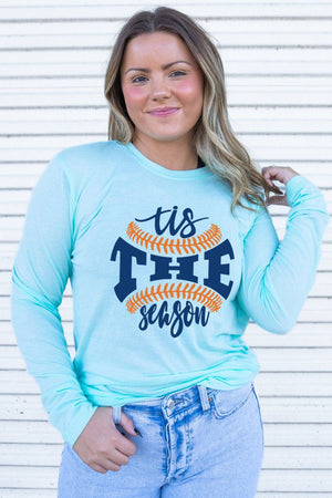 Tis The Season Baseball Blue and Orange Adult Soft-Tek Blend Long Sleeve Tee - Wholesale Accessory Market