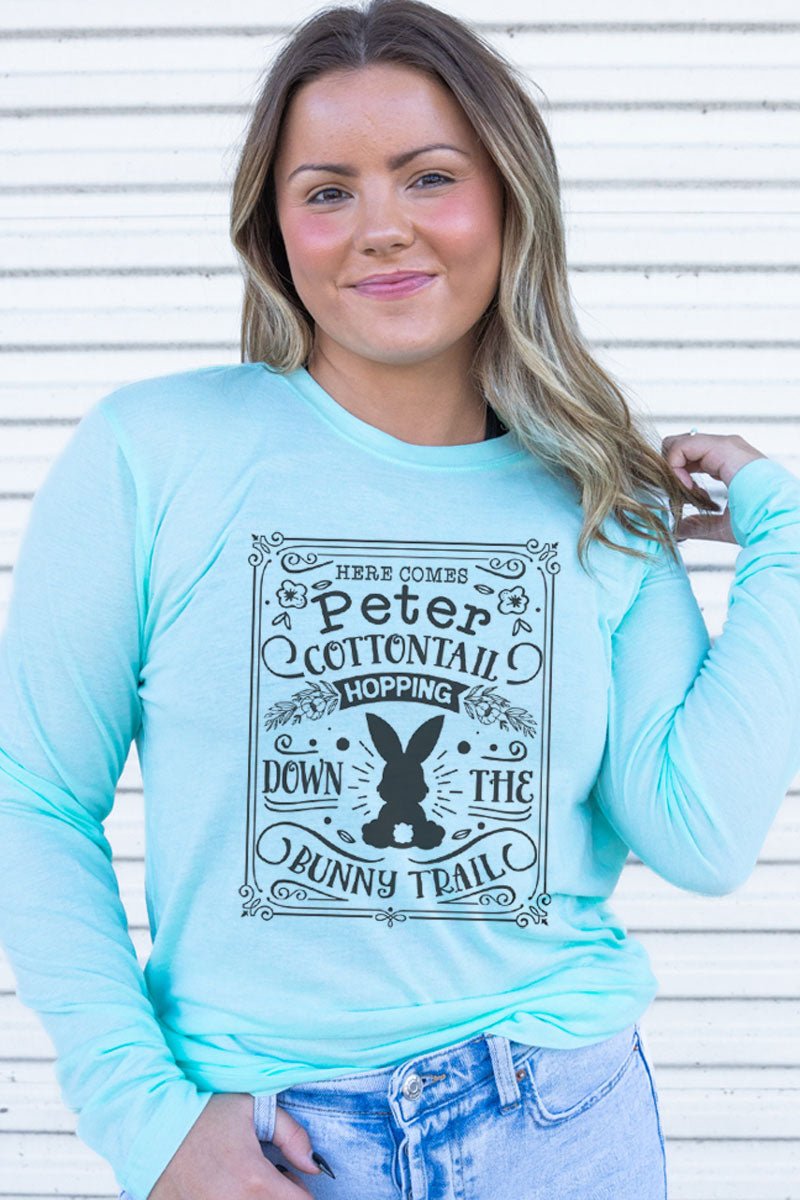 Here Comes Peter Cottontail Adult Soft-Tek Blend Long Sleeve Tee - Wholesale Accessory Market