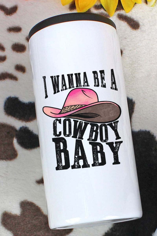 Pink Hat Wanna Be A Cowboy Baby Stainless Steel Slim Hugger - Wholesale Accessory Market