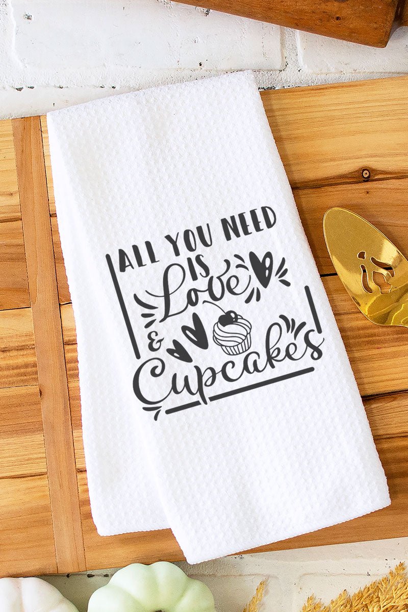 All You Need Is Love & Cupcakes Waffle Kitchen Towel - Wholesale Accessory Market