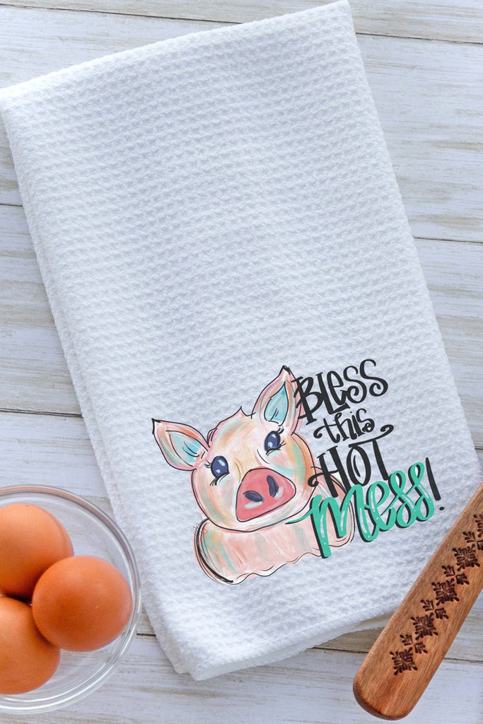 Bless This Mess Waffle Knit Kitchen Towel