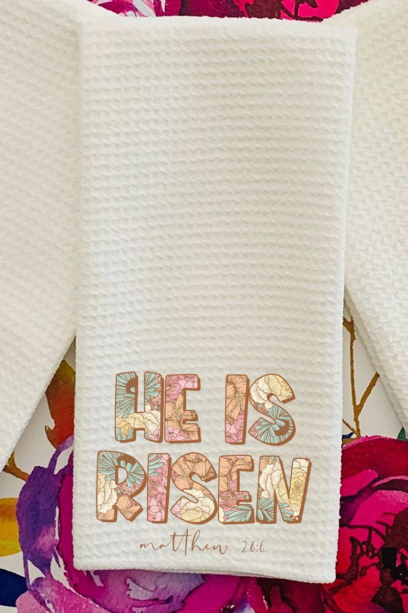 Block Letters He Is Risen Waffle Kitchen Towel - Wholesale Accessory Market