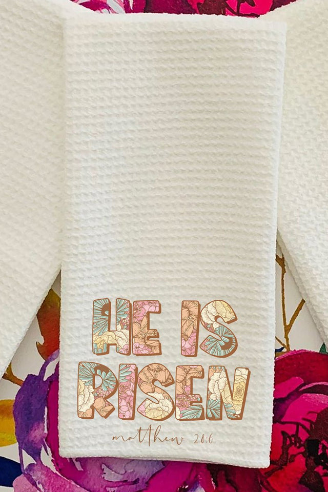 Block Letters He Is Risen Waffle Kitchen Towel - Wholesale Accessory Market