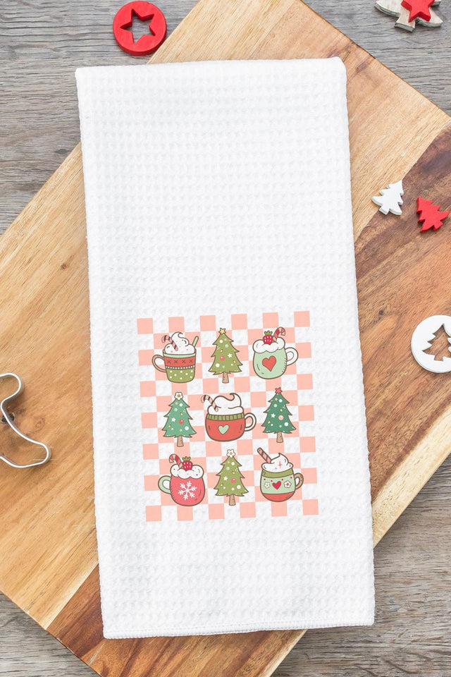 Checkered Christmas Coffee Waffle Kitchen Towel - Wholesale Accessory Market