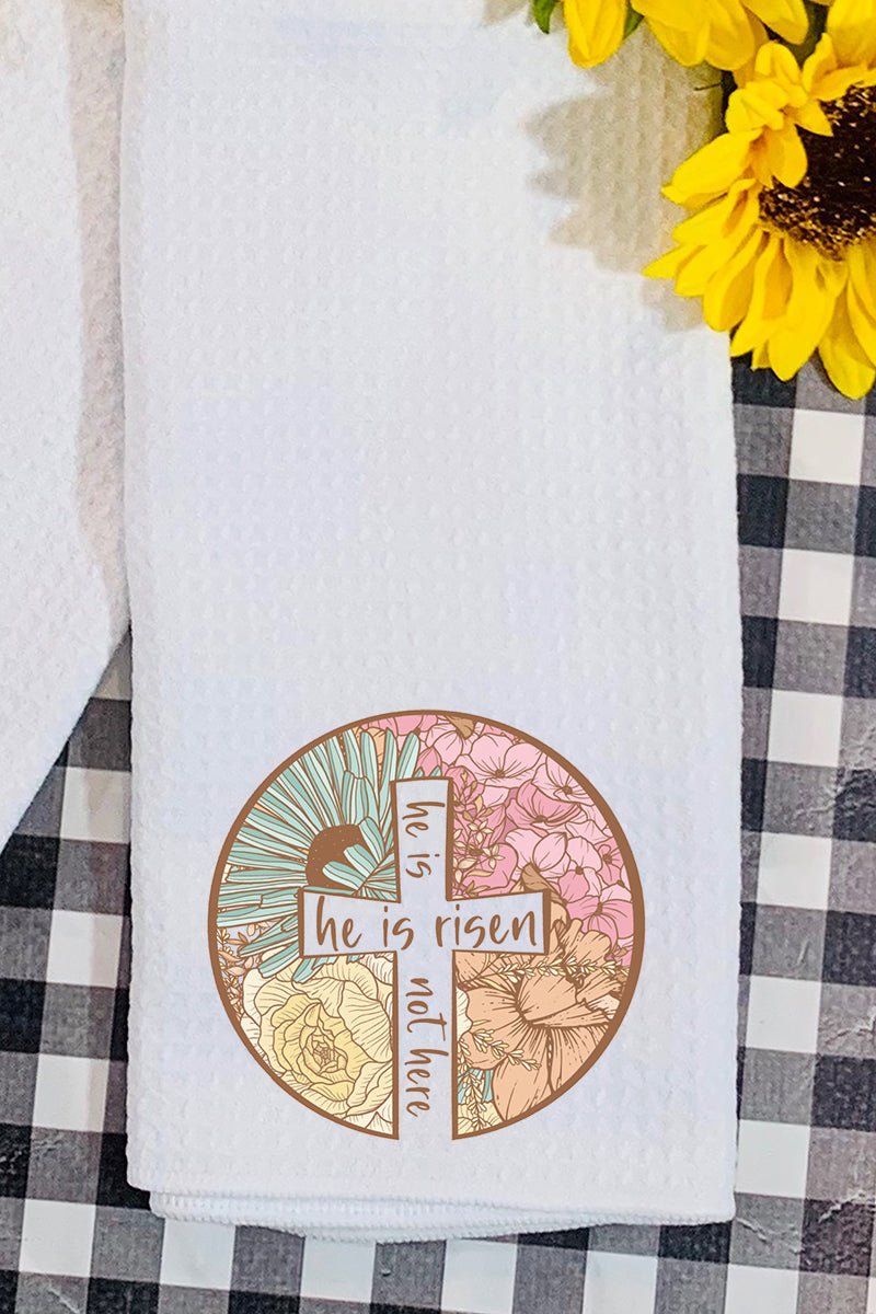 Circle Cross He Is Risen Waffle Kitchen Towel - Wholesale Accessory Market