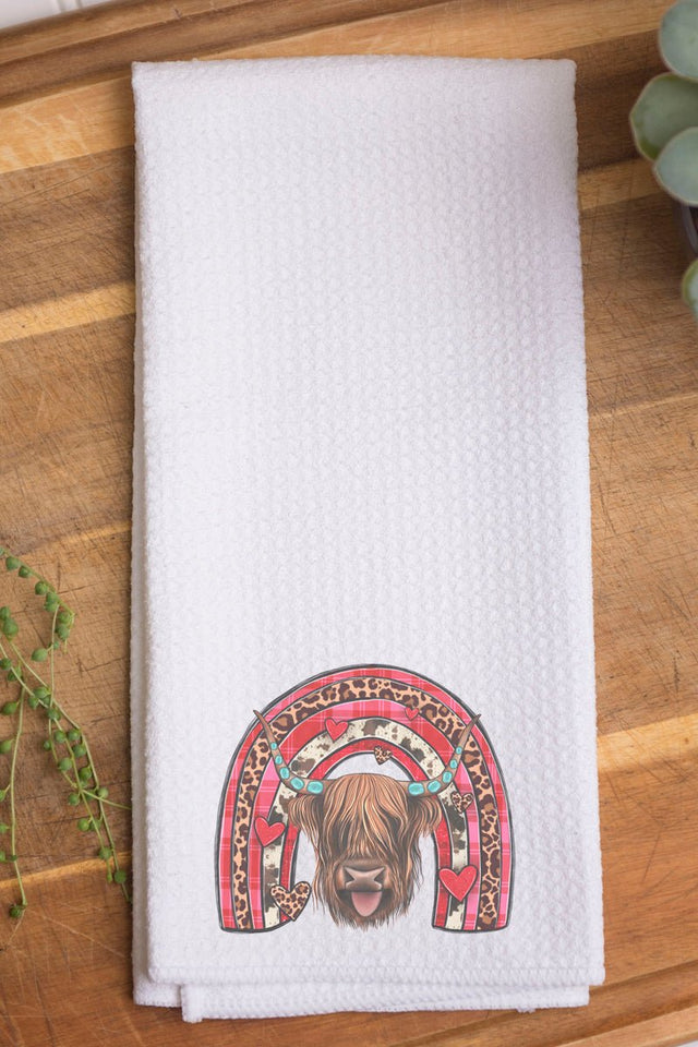 Cow Valentine Rainbow Waffle Kitchen Towel - Wholesale Accessory Market