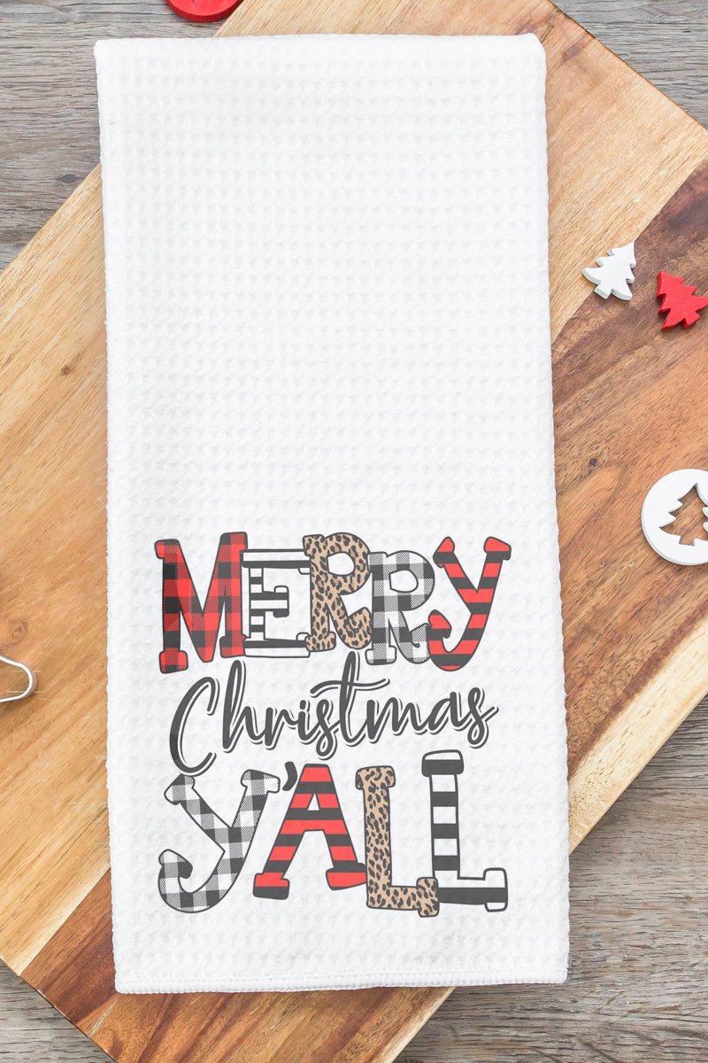 Doodle Merry Christmas Y'all Waffle Kitchen Towel - Wholesale Accessory Market