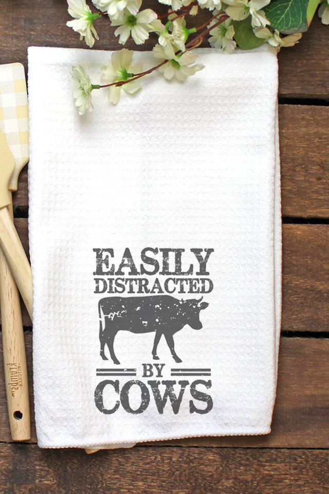 Easily Distracted By Cows Waffle Kitchen Towel - Wholesale Accessory Market