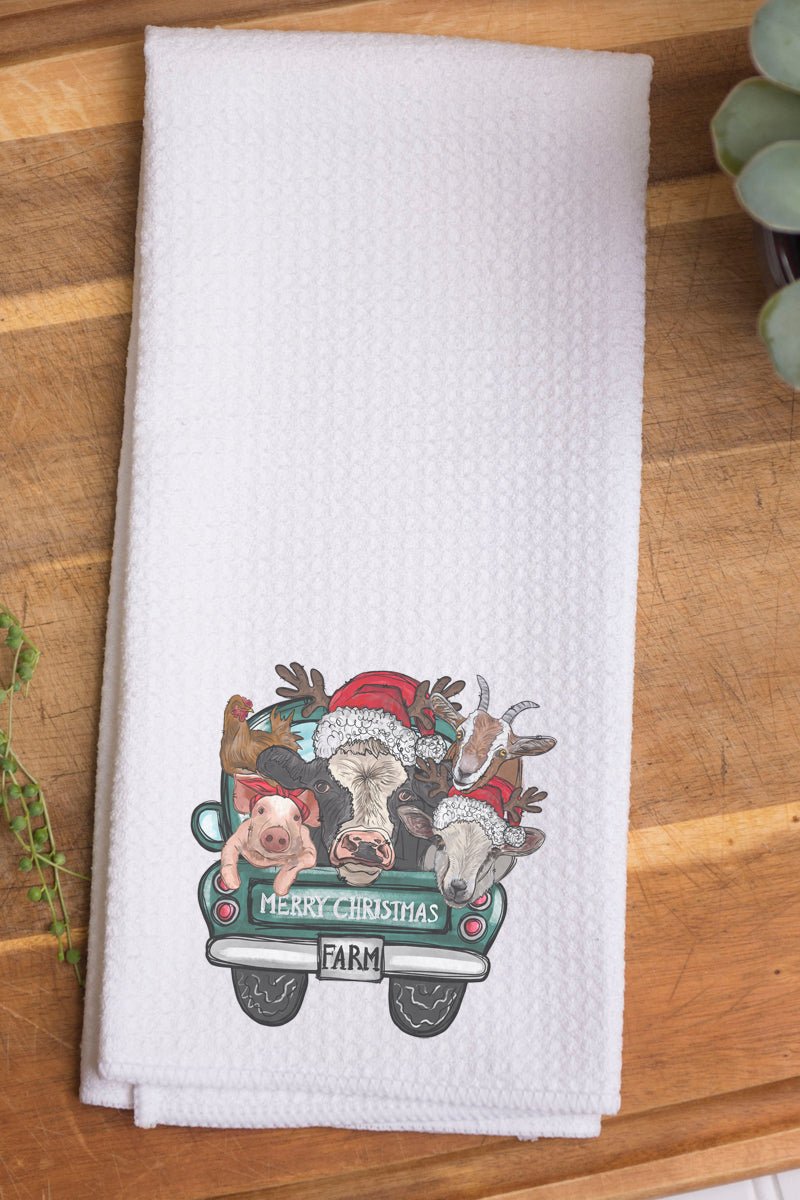 Farm Animals Merry Christmas Waffle Kitchen Towel - Wholesale Accessory Market