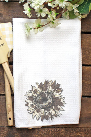 Cow Print Sunflower Waffle Kitchen Towel - Wholesale Accessory Market