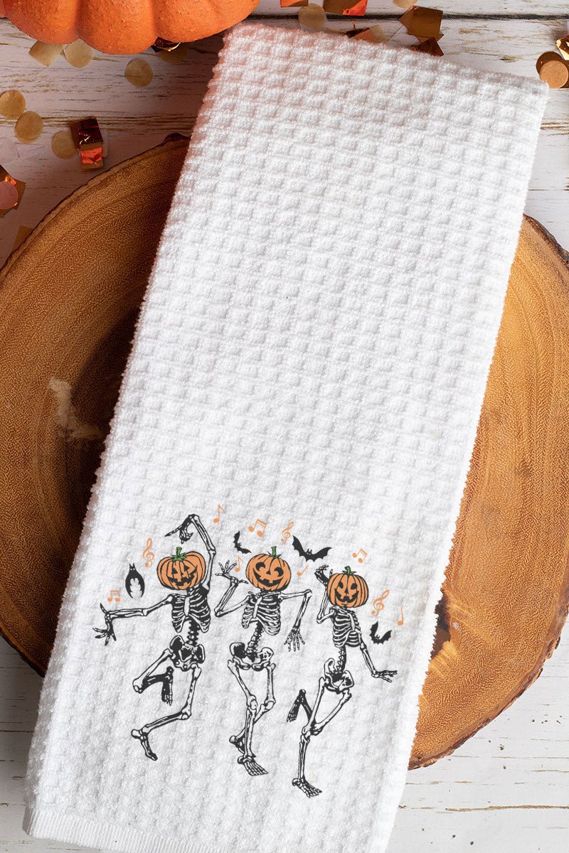 Dancing Pumpkins Waffle Kitchen Towel - Wholesale Accessory Market