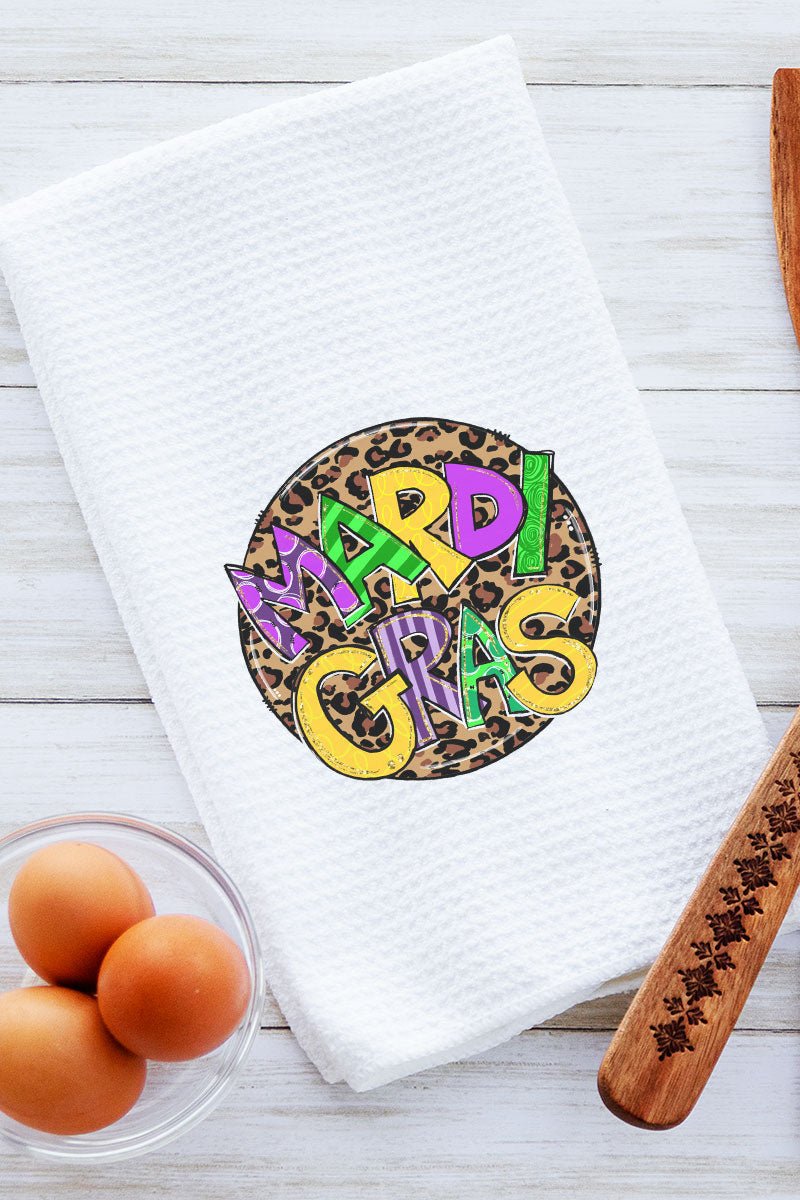 Doodle Leopard Mardi Gras Waffle Kitchen Towel - Wholesale Accessory Market