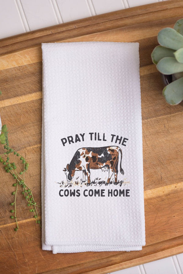 Black & White Cows Waffle Weave Kitchen Towel