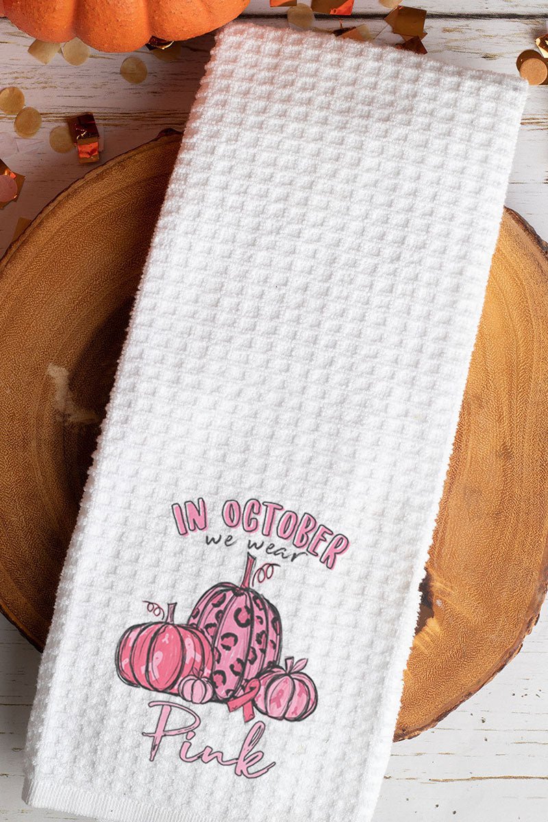 In October We Wear Pink Waffle Kitchen Towel - Wholesale Accessory Market