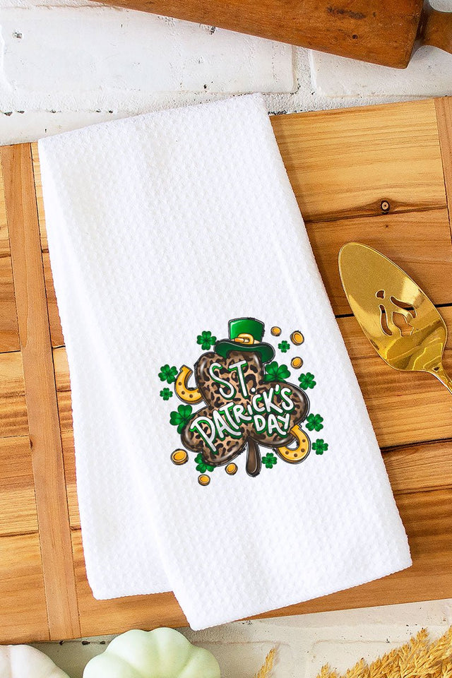 Leopard Shamrock St. Patrick's Day Waffle Kitchen Towel - Wholesale Accessory Market