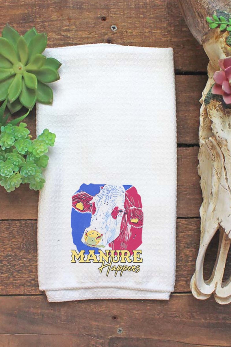 Manure Happens Waffle Kitchen Towel - Wholesale Accessory Market