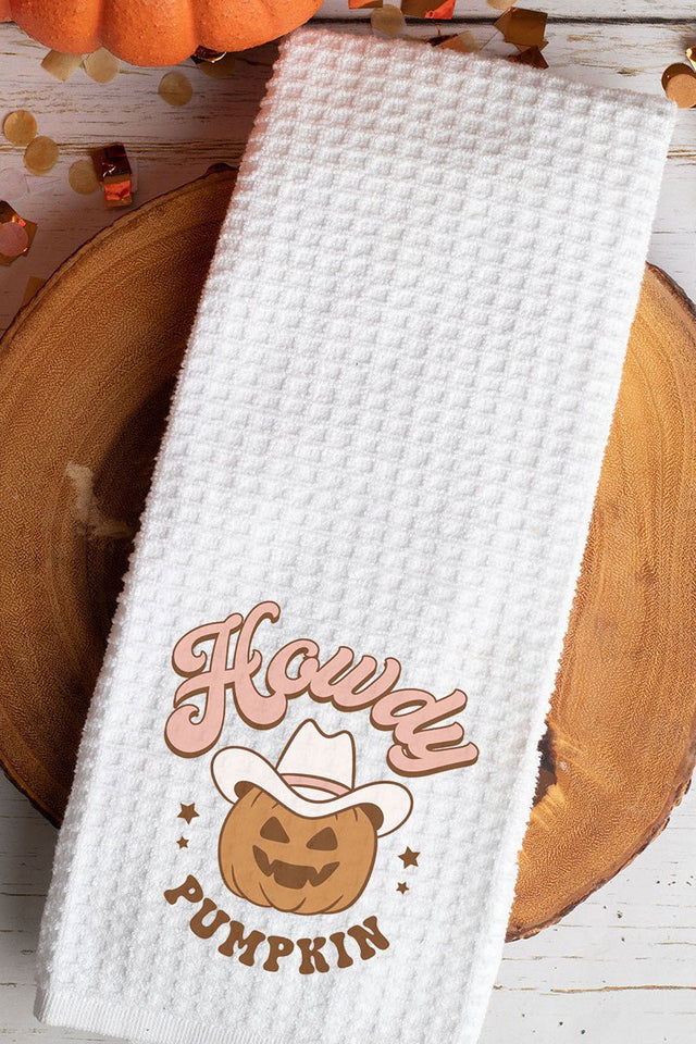 Pumpkin Howdy Cowboy Hat Waffle Kitchen Towel - Wholesale Accessory Market