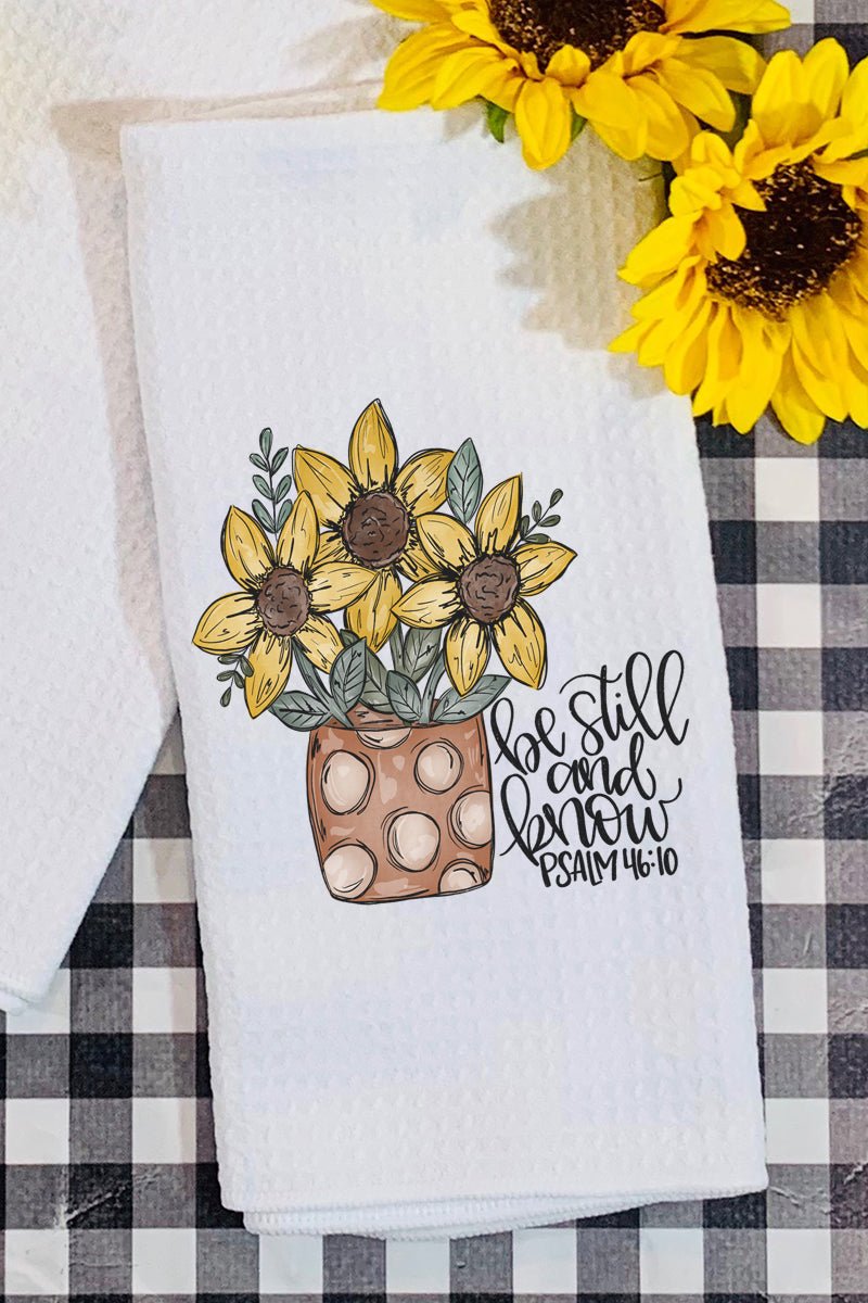 Sunflower Be Still And Know Waffle Kitchen Towel - Wholesale Accessory Market