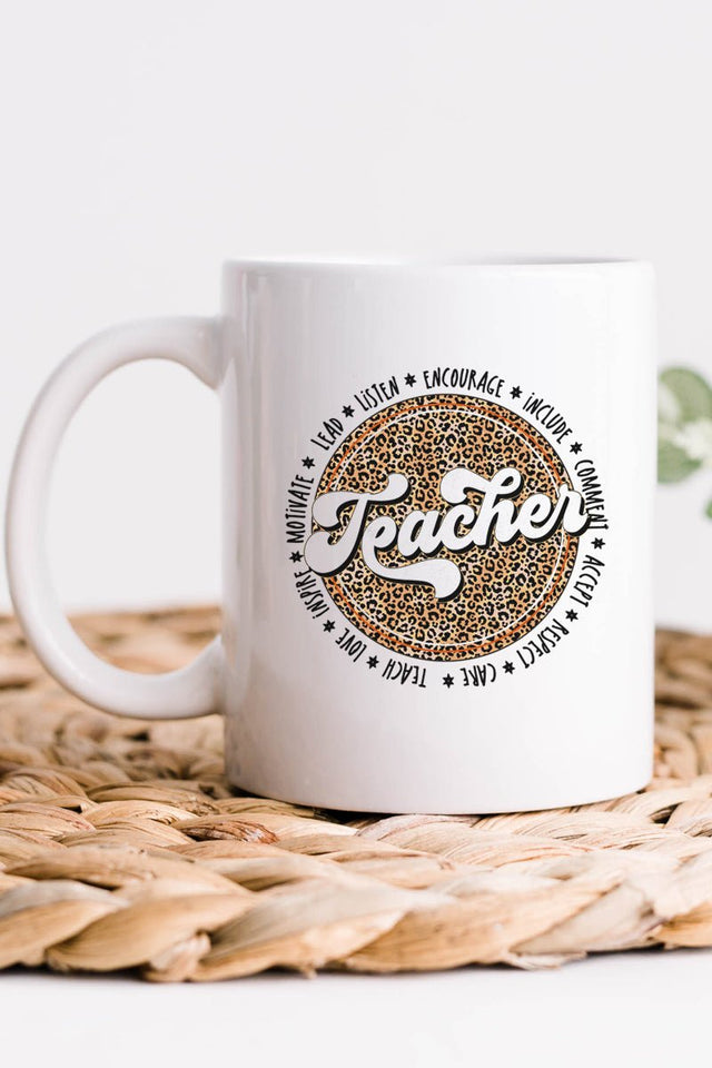 Circle Leopard Teacher White Mug - Wholesale Accessory Market