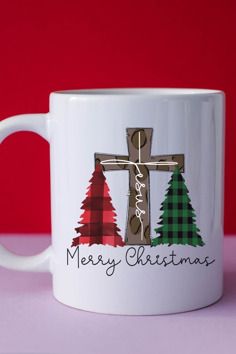 Cross Trees Merry Christmas Jesus White Mug - Wholesale Accessory Market