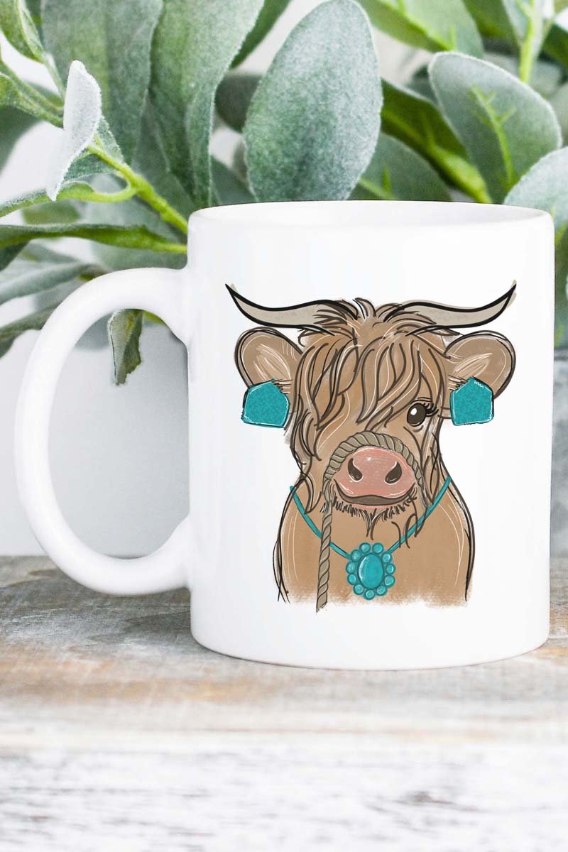 Fancy Turquoise Cow White Mug - Wholesale Accessory Market