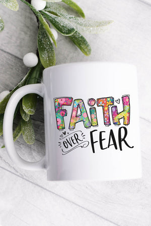 Floral Faith Over Fear White Mug - Wholesale Accessory Market