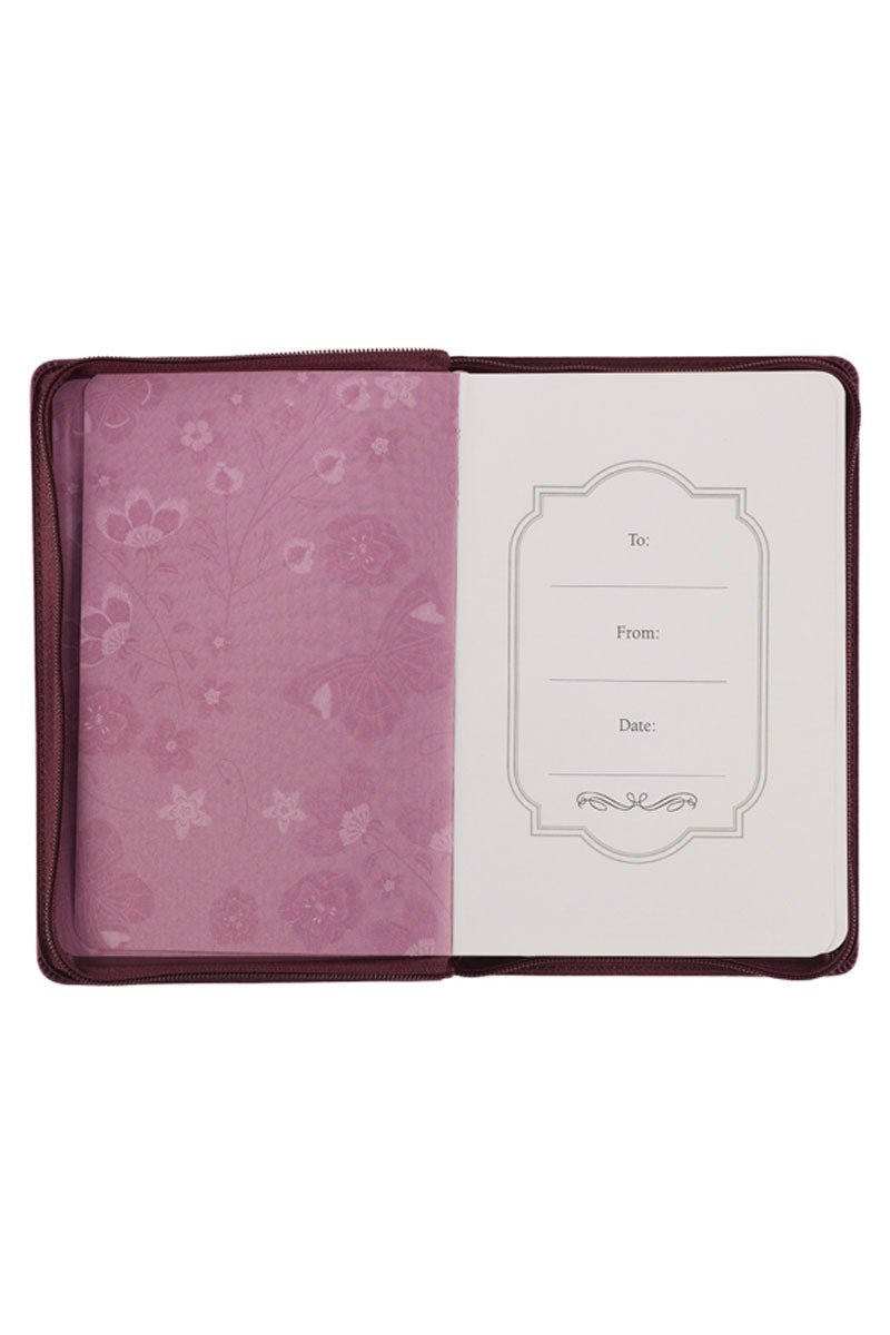 Walk By Faith Floral Embroidered Beet LuxLeather Zippered Journal - Wholesale Accessory Market