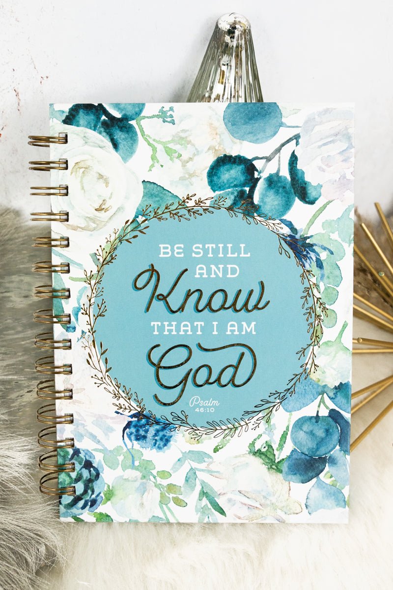 Be Still and Know Teal Floral Large Wirebound Journal - Wholesale Accessory Market