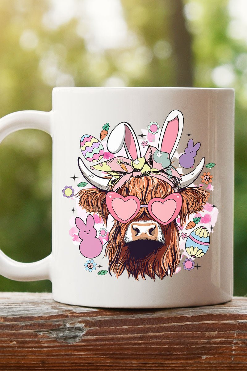 Bunny Hoppin' Highland Cow White Mug - Wholesale Accessory Market