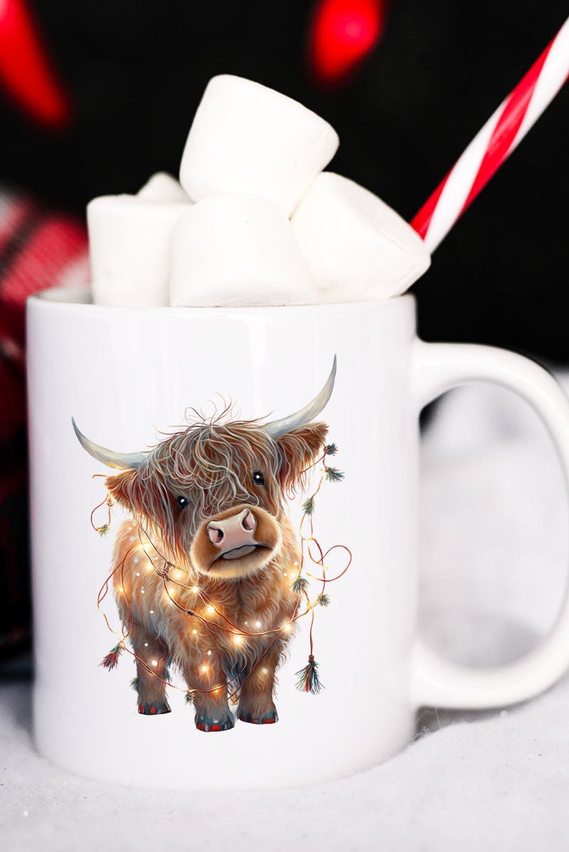 Caught In Lights Highland Cow White Mug - Wholesale Accessory Market