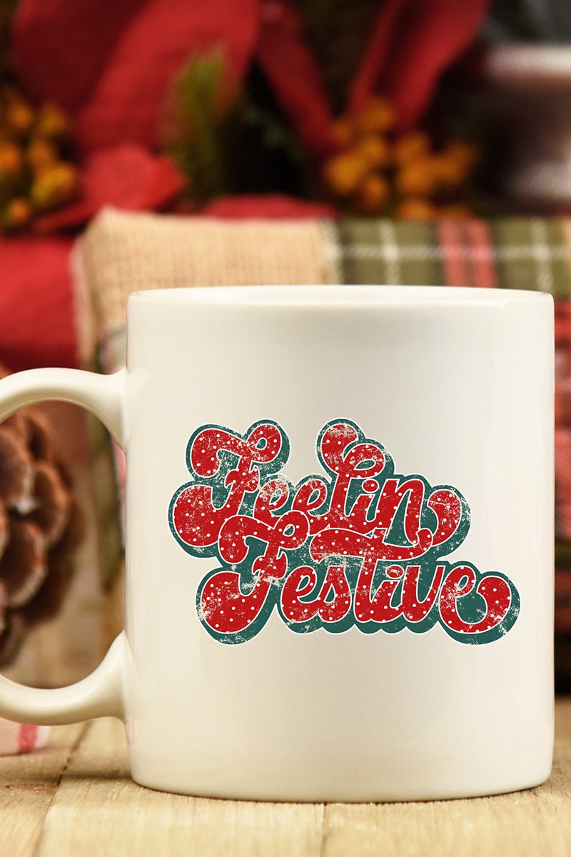 Feelin' Festive Groovy Distressed White Mug - Wholesale Accessory Market