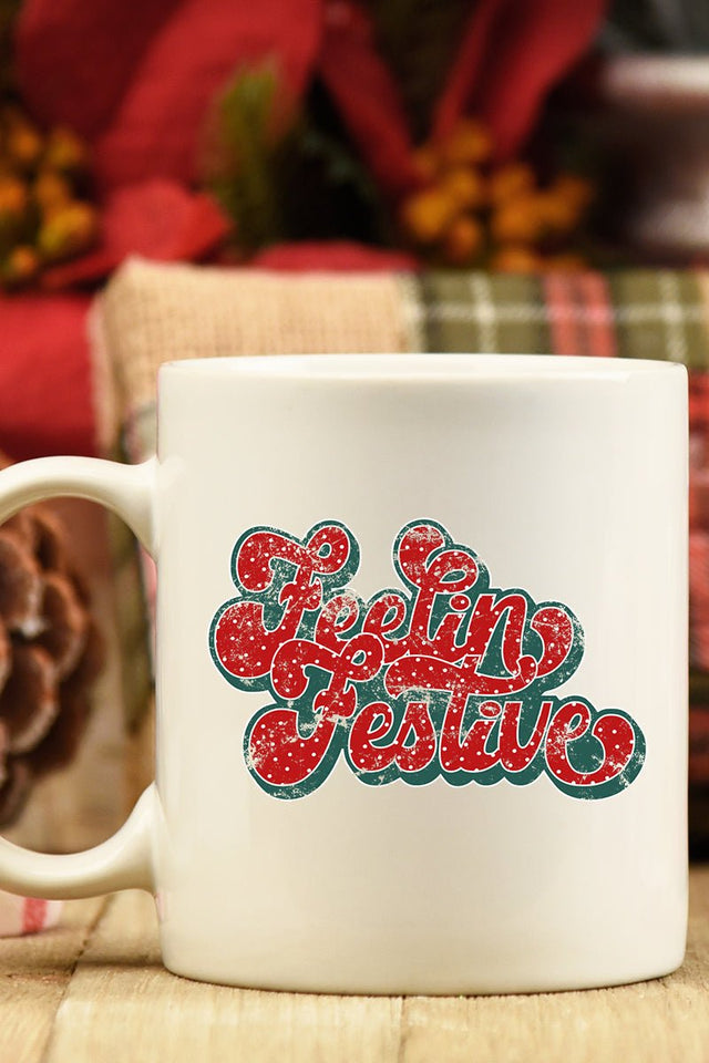 Feelin' Festive Groovy Distressed White Mug - Wholesale Accessory Market