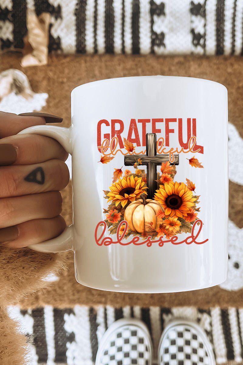 Grateful Thankful Blessed Harvest White Mug - Wholesale Accessory Market