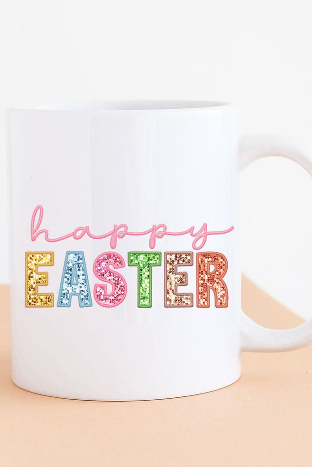 Pastel Faux Embroidery Happy Easter Transfer White Mug - Wholesale Accessory Market