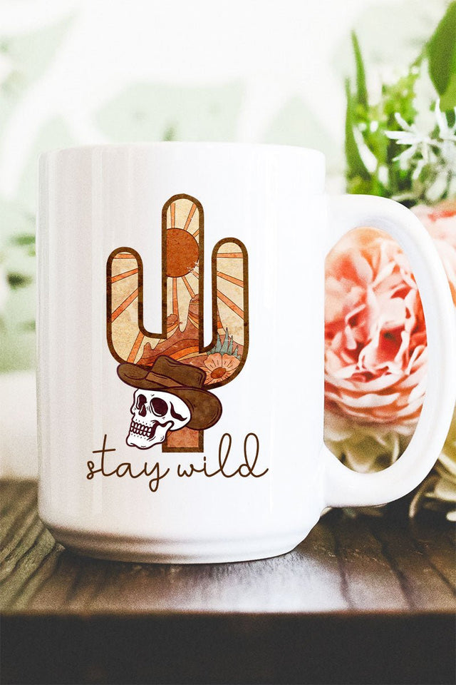 Stay Wild Sunset Cactus White Mug - Wholesale Accessory Market