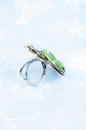 Green Floral Cactus Silvertone Ring - Wholesale Accessory Market