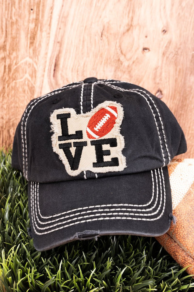 Distressed Black 'Football Love' Cap - Wholesale Accessory Market