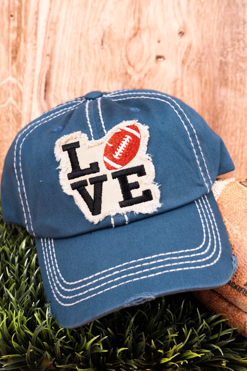 Distressed Blue 'Football Love' Cap - Wholesale Accessory Market