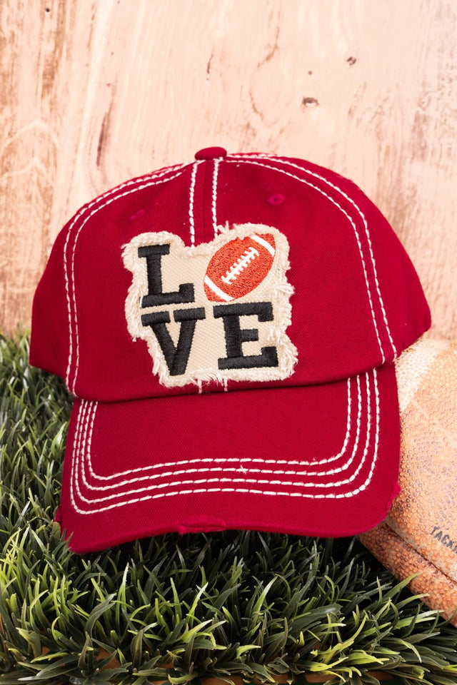 Distressed Crimson 'Football Love' Cap - Wholesale Accessory Market