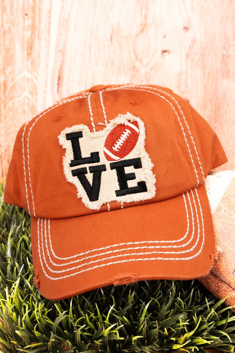 Distressed Burnt Orange 'Football Love' Cap | Wholesale Accessory Market